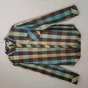 RVCA Long Sleeve Plaid Button Down Shirt Size Large